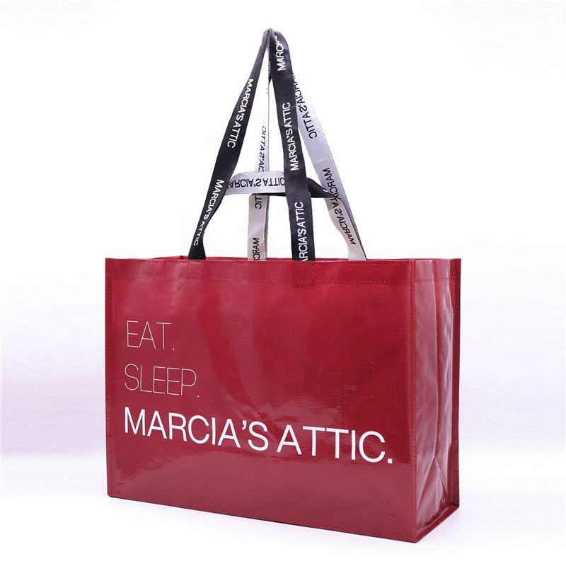 Custom Reusable Grocery Bags Laminated PP Woven Shopping Tote Bags With Printed Logo